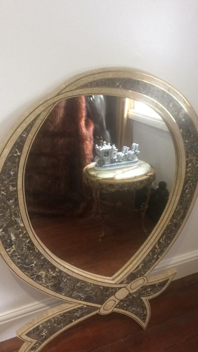 Stunning Italianate Solid Marble And Brass Inlay Bow Wall Mirror