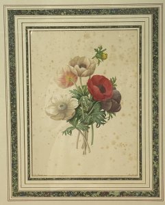 Pierre Joseph Redoutè Tulip Posey Original Vintage Lithograph Mounted & Framed. Composition - Original Printed Lithograph On Velum Circa - 1940’s Beautiful Lithograph Print Of A Posy Of Coloured Poppies Taken From ‘The Jardin De La Malmaison’ Coloured Plates 1798 By Pierre-Joseph Redoutè. This Is A Original Vintage Print Not A Reproduction Copy. Artwork Set In Hand Gilded And Montage Paper Boarder Behind Glass And Displayed In Original Gilt Frame. Brief Artist History Belgian Born Pierre- Joseph Redouté Was A Painter And Botanist. He Was First A Tutor At The Royal Court To French Queen Marie Antoinette. Pierre Became Best Known For His Appointment By Josephine Bonaparte To Paint Flowers From The Garden Of Malmaison Which Was A Horticultural Enclave Containing Over 2000 Plants With 250 Species In France. The Majority Of His Fine Illustrated Works Were Published In ‘The Jardin De La Malmaison’ Books Over A 3 Year Period. Pierre-Joseph Redoutè Is One Of The Most Eminent Botanical Painters Of All Time. Condition - Antique Vintage Showing Signs Of Discolouration And Marks To Paper Due To Age. Dimensions In Inches Frame Height X Width Lithograph Height X Width