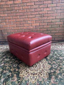 Large Red Leatherette Chesterfield Footstool With Internal Storage Compartment