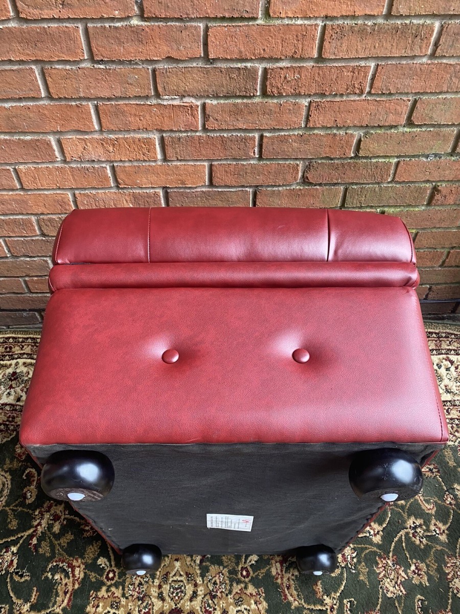 Large Red Leatherette Chesterfield Footstool With Internal Storage Compartment