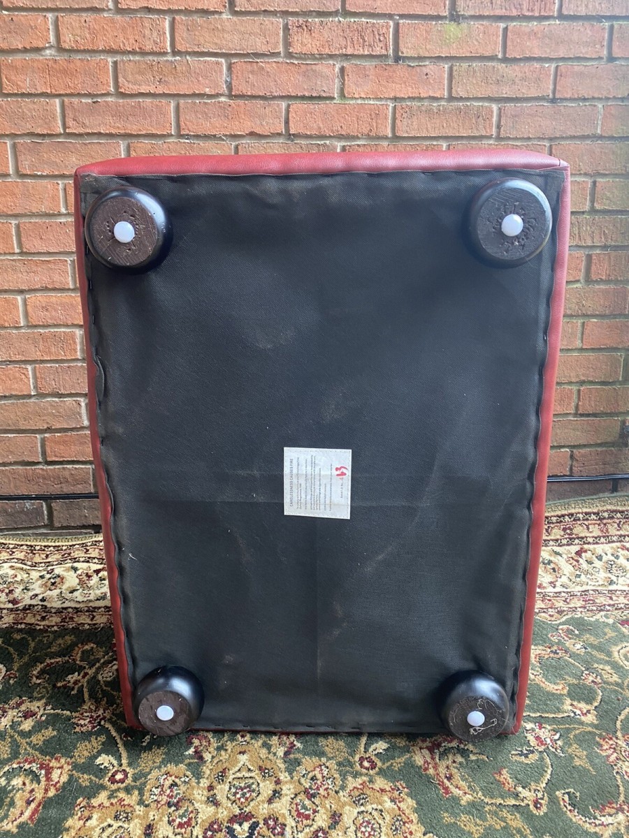 Large Red Leatherette Chesterfield Footstool With Internal Storage Compartment