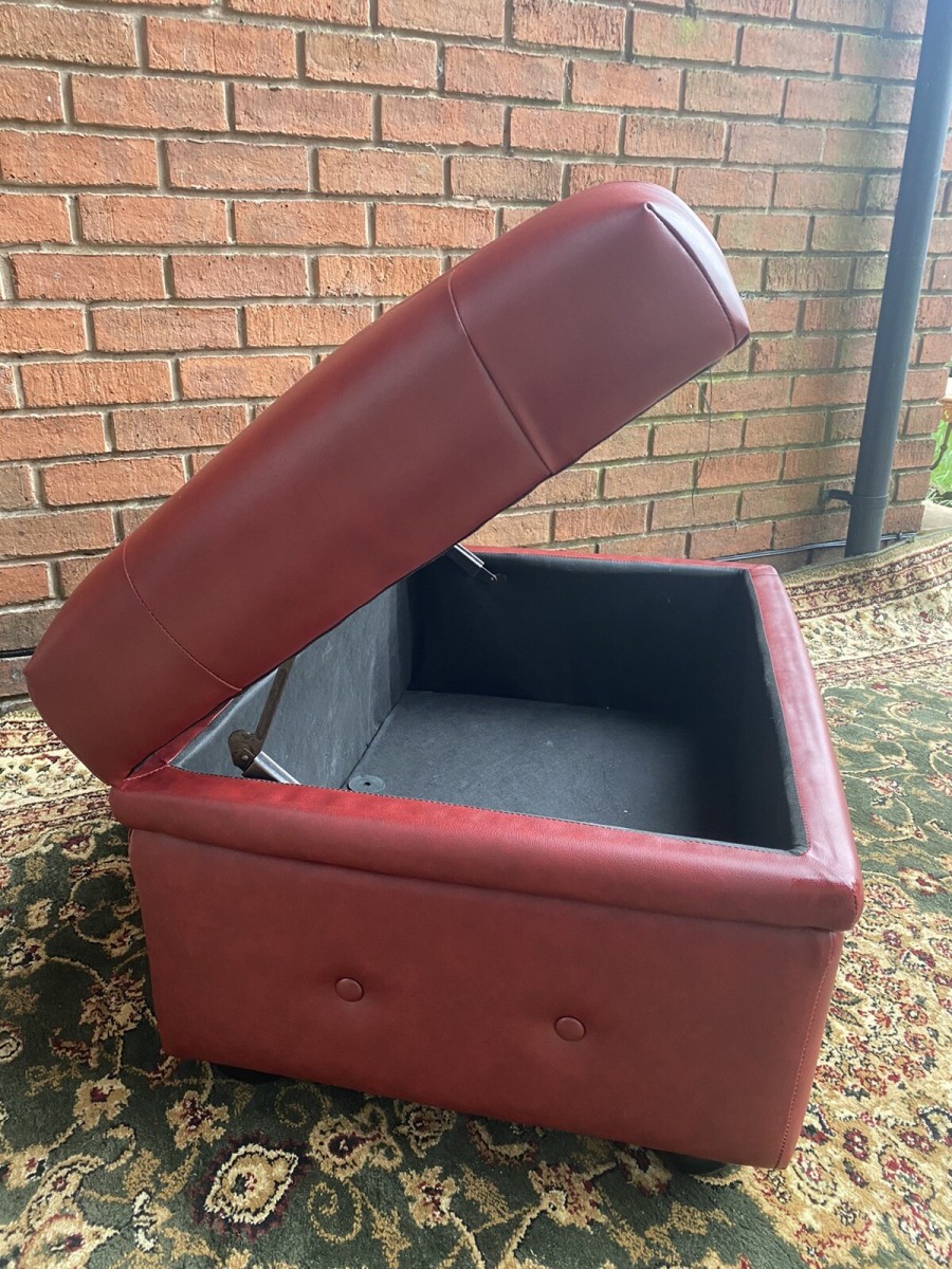 Large Red Leatherette Chesterfield Footstool With Internal Storage Compartment