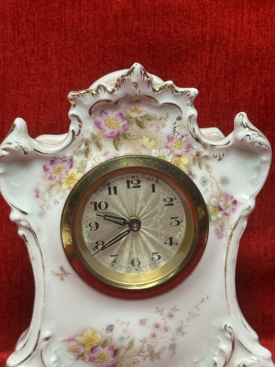 Antique 19th Century German Dresden Porcelain Mantle Clock