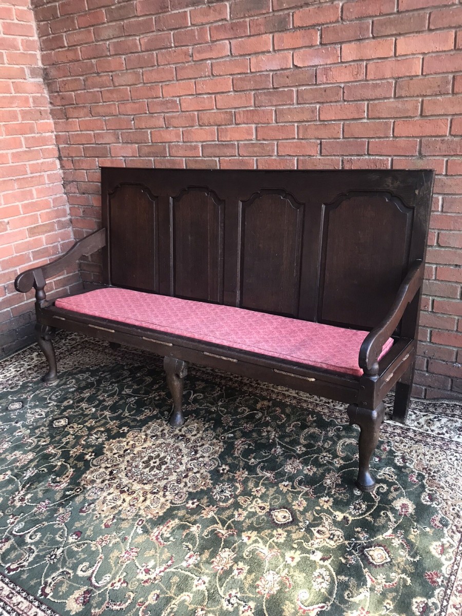 Period Antique 1760 George Iii Four Panel Great Hall Oak Settle