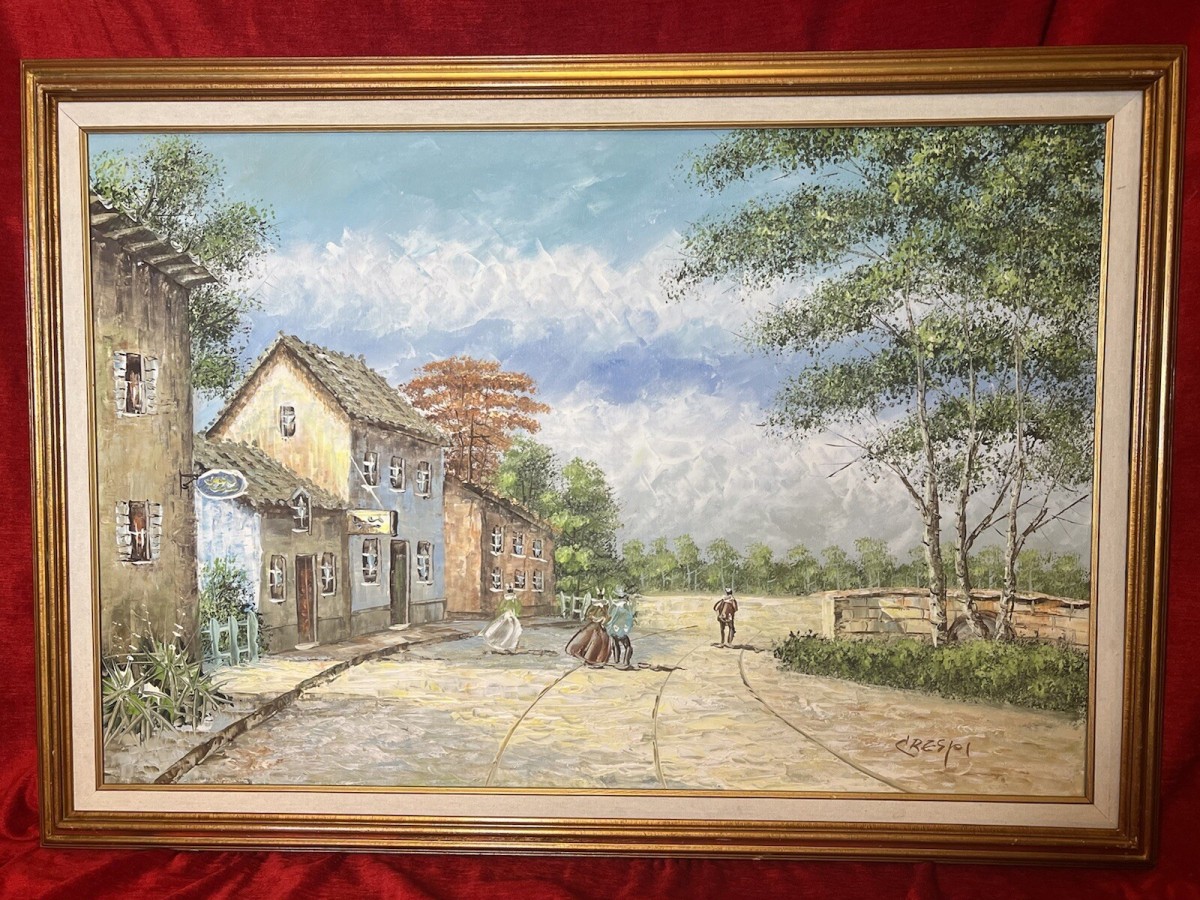 Primary image for 20th Century David Crespi 1928-1992 Mediterranian Village Scene Oil Painting