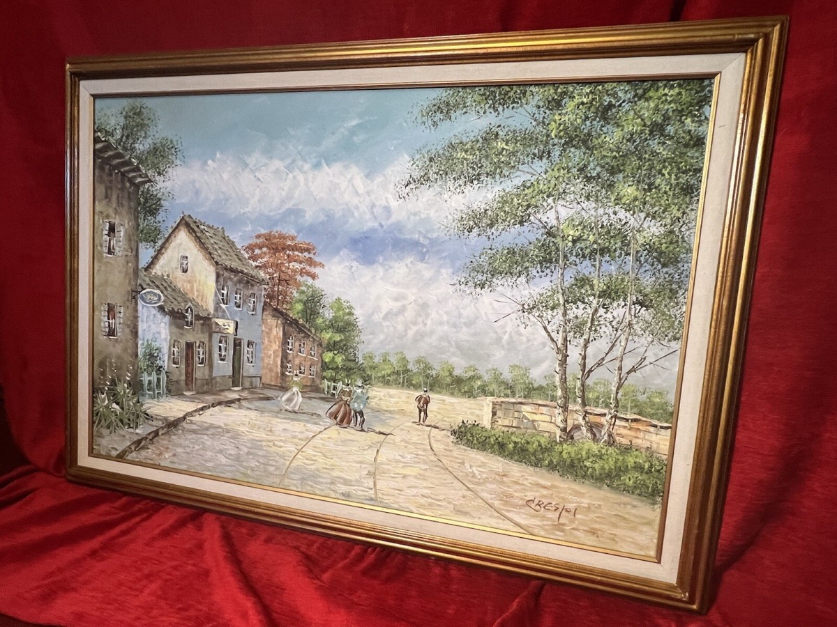 20th Century David Crespi 1928-1992 Mediterranian Village Scene Oil Painting
