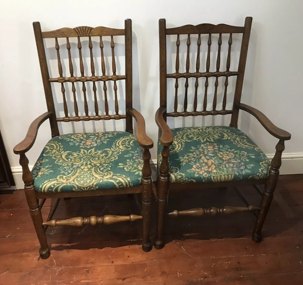 Fine Pair Victorian Spindle Back Clun Country Armchairs