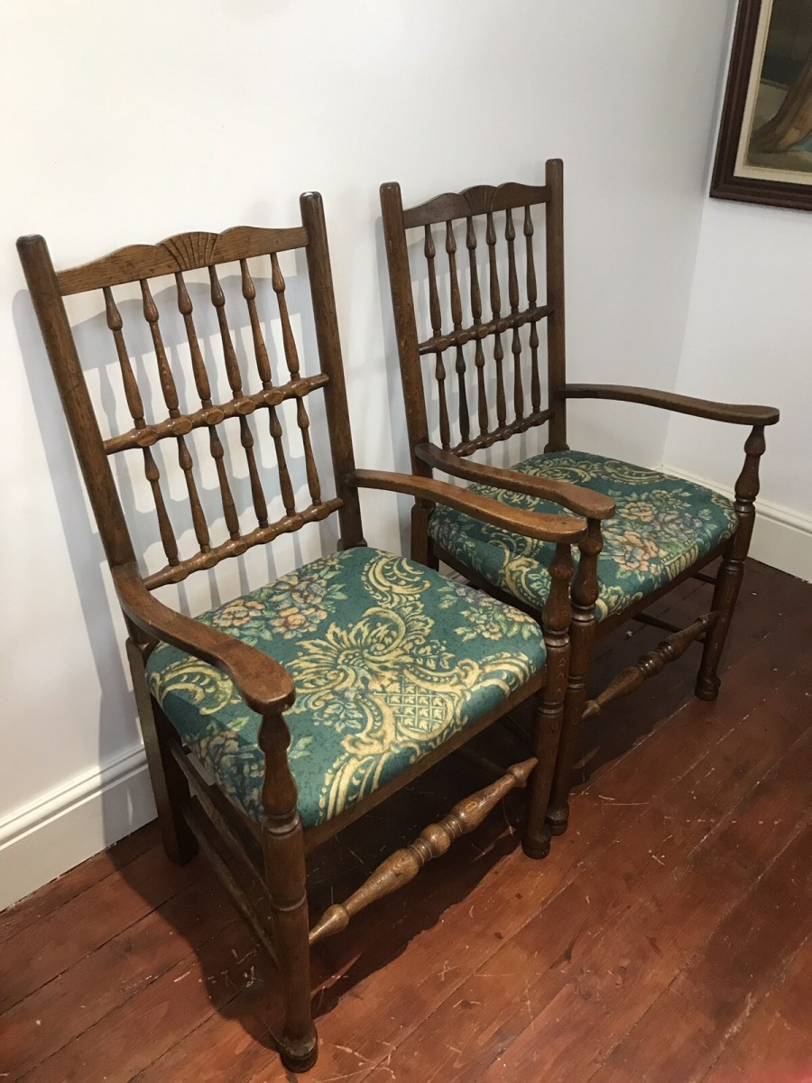 Fine Pair Victorian Spindle Back Clun Country Armchairs