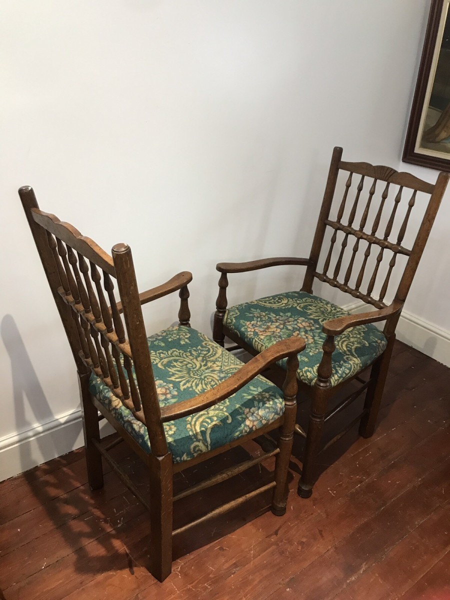 Fine Pair Victorian Spindle Back Clun Country Armchairs