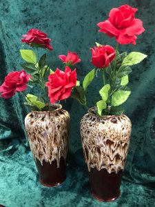 Fine Pair Art Deco Melba Ware Drip Glaze Fine Arts Vases Unique Design Cylindrical Shaped Vase With Contest Drop Glaze In Dark Brown Nd White Drip Signed In The Bases Melba Ware Fine Arts Collectable And Perfect Condition Provenance Part Of Lord Hill Museum Fine Arts Collection Dimensions In Inches Height 10.5” Diameter 17.5” Top Rim Diameter 3.2” Depth