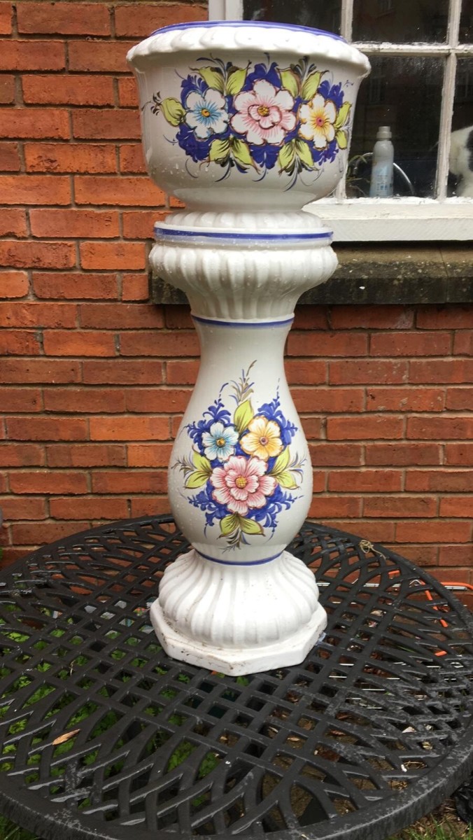 Primary image for Italianate Porcelain Floral Hand Painted Jardiniere On Ornate Stand