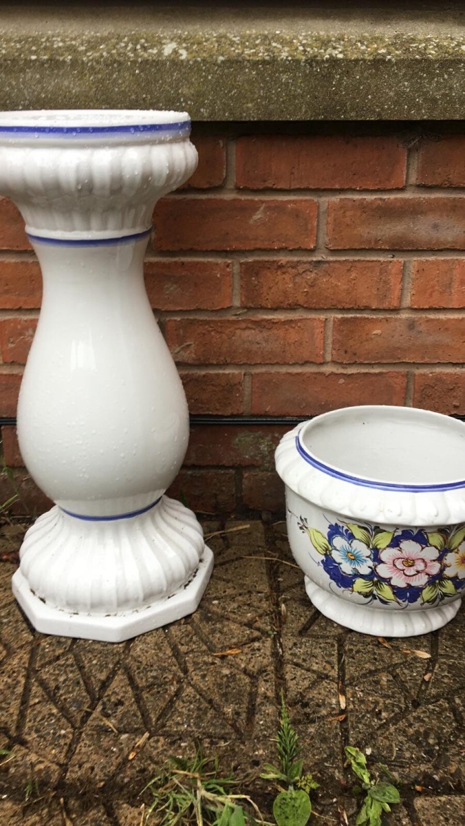Italianate Porcelain Floral Hand Painted Jardiniere On Ornate Stand
