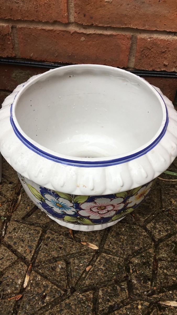 Italianate Porcelain Floral Hand Painted Jardiniere On Ornate Stand