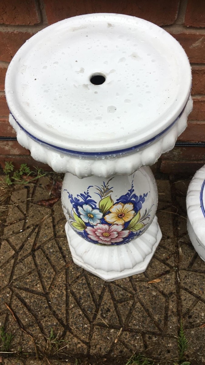 Italianate Porcelain Floral Hand Painted Jardiniere On Ornate Stand