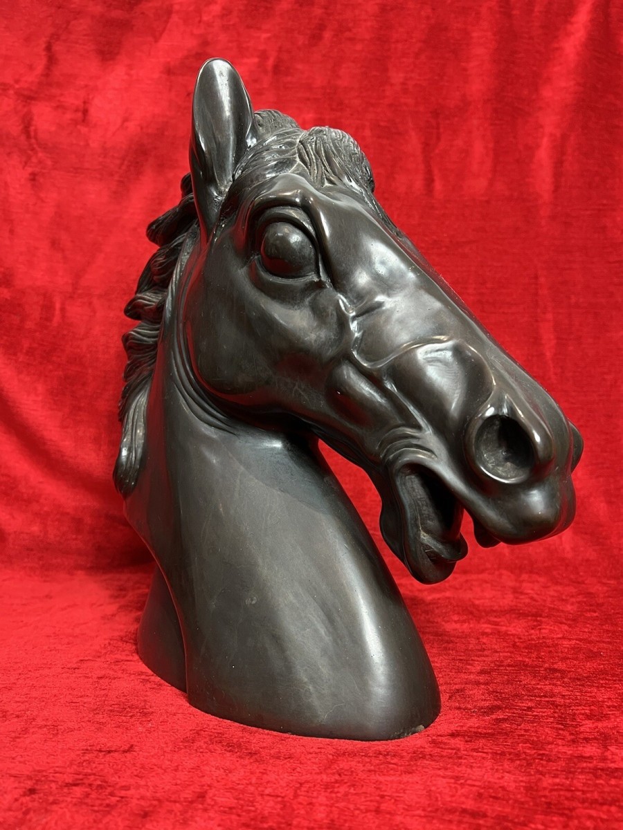 Early 20th Century Large Bronze Horse Head Showpiece