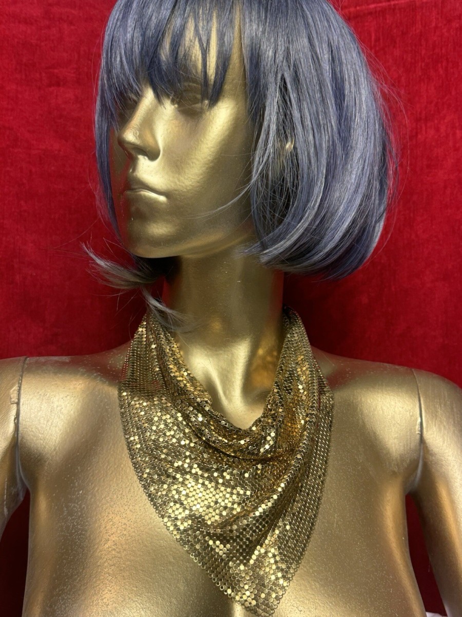 Primary image for Vintage Gold Mesh Foil Scarf Bib Necklace 70s Designer Runway Whiting & Davies
