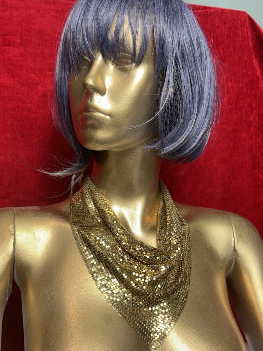 Vintage Gold Mesh Foil Scarf Bib Necklace 70s Designer Runway Whiting & Davies