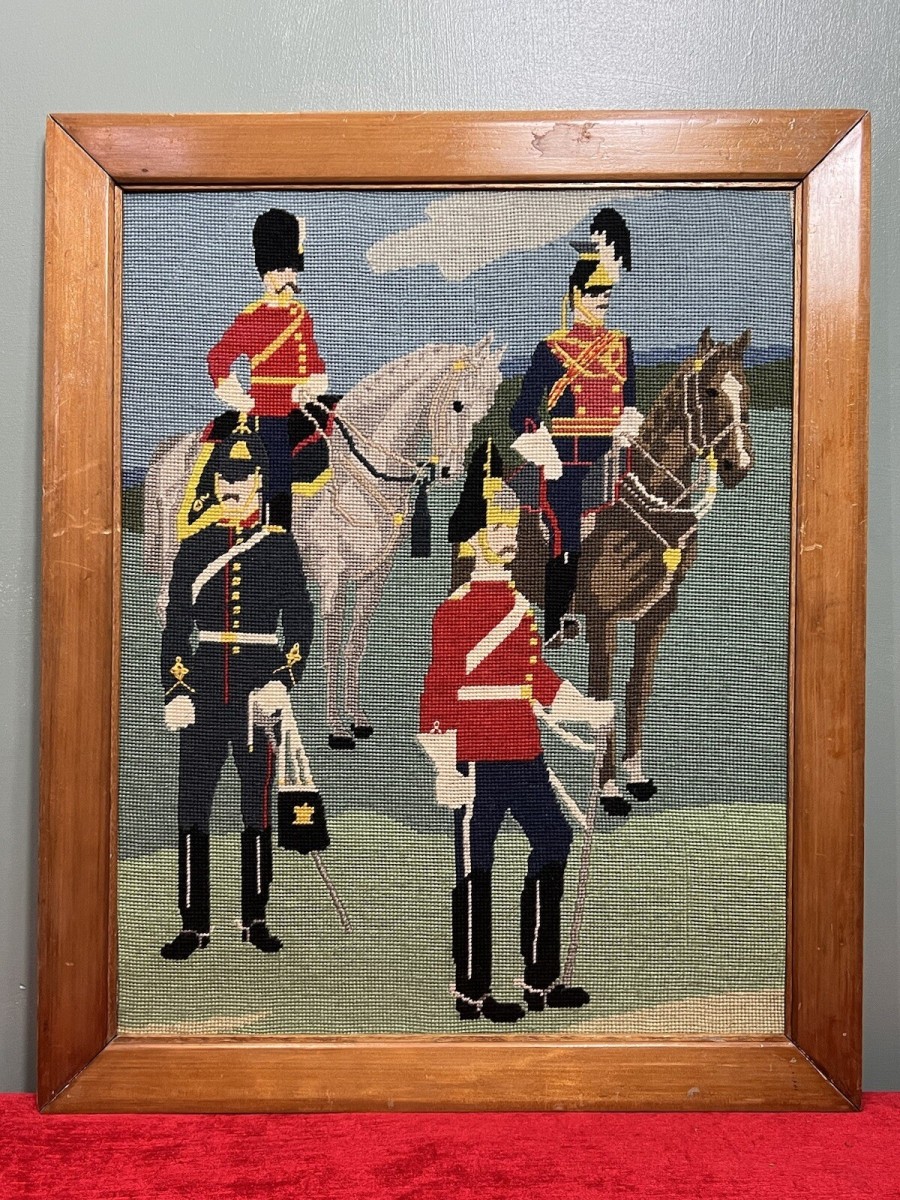 Historic British Royal Household Cavalry Guards Tapestry Showpiece