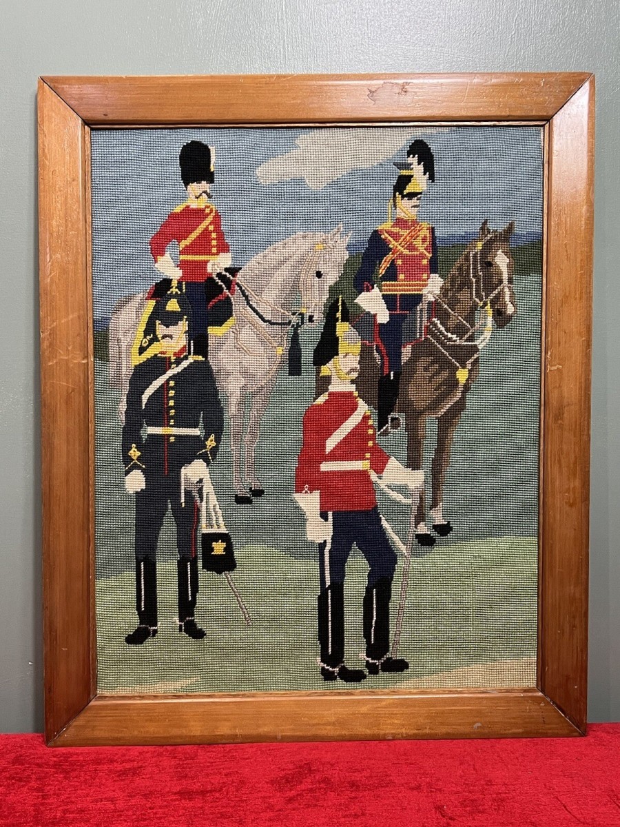 Historic British Royal Household Cavalry Guards Tapestry Showpiece
