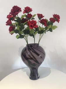 Stunning Murano Glass Vase With Distinctive Purple Haze Design Details Light Purple Opaque Colouring With Dark Amethyst Detailing Iconic Murano Bulbous Vase Shaping Extremely Elegant Design A Modern Italian Artwork Heavy Quality Large Vase Circa 1970’s Dimensions In Inches Height 14.5” Width 10.5”