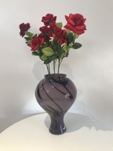 Stunning Murano Glass Vase With Distinctive Purple Haze Design Details Light Purple Opaque Colouring With Dark Amethyst Detailing Iconic Murano Bulbous Vase Shaping Extremely Elegant Design A Modern Italian Artwork Heavy Quality Large Vase Circa 1970’s Dimensions In Inches Height 14.5” Width 10.5”