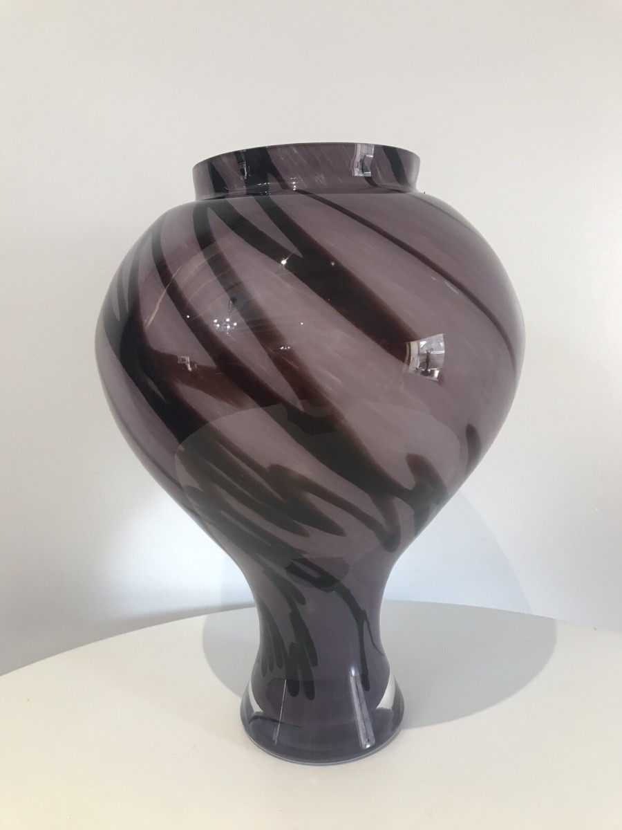 Stunning Large Murano Glass Vase With Purple Haze Design