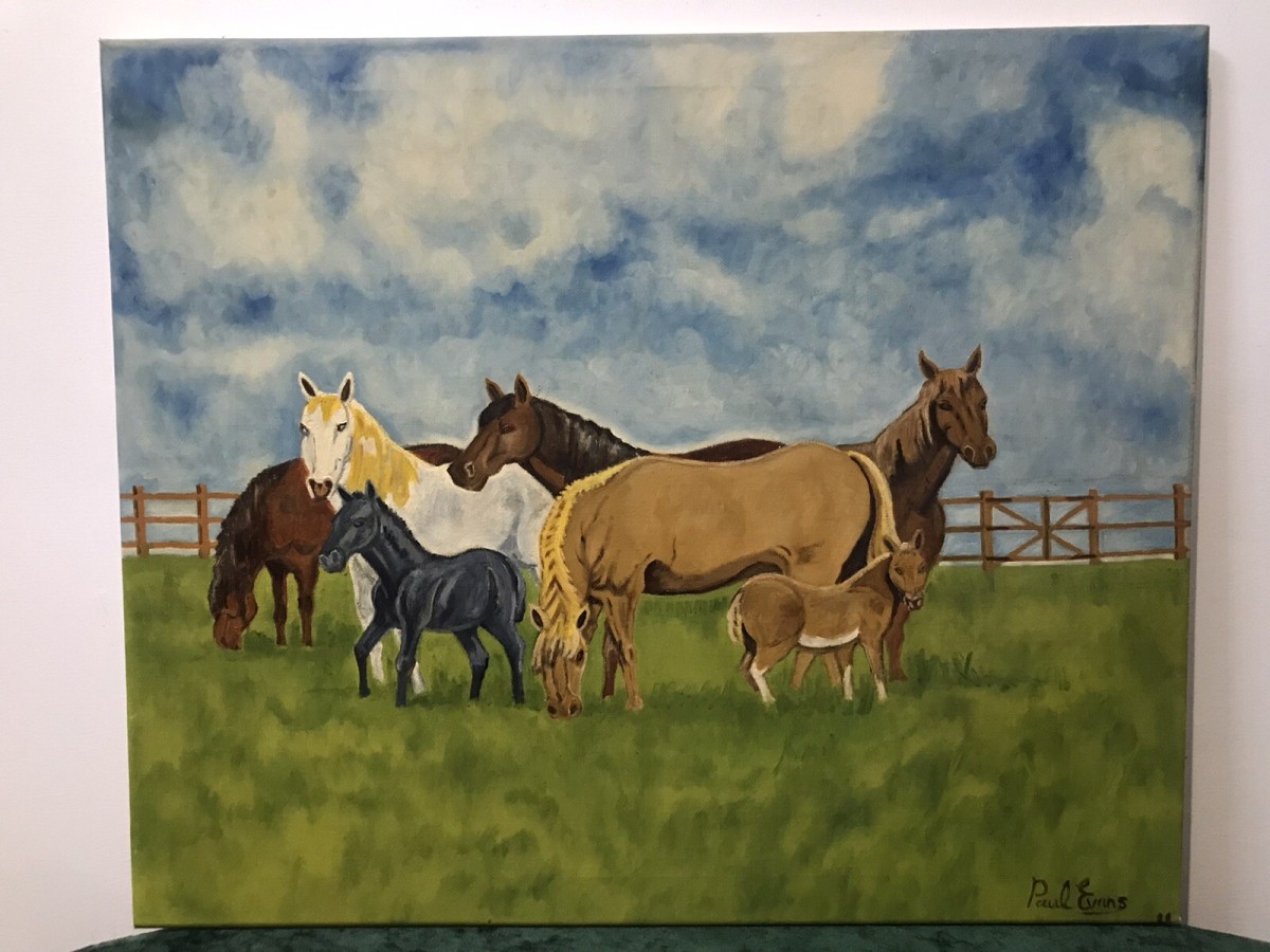 Primary image for Contemporary Artwork Horses & Ponies Grazing In Field By Artist Paul Evans