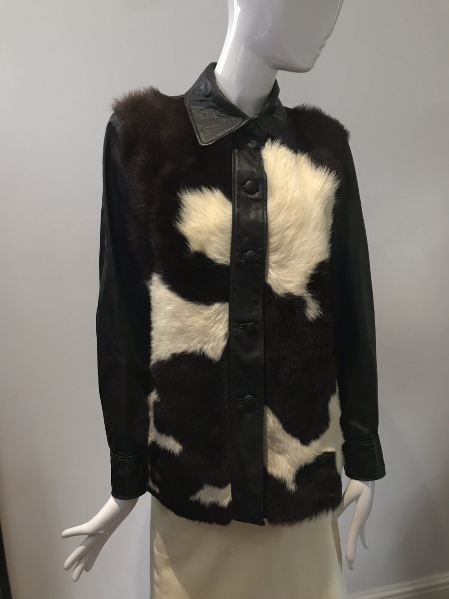 Mc Gauley Of Cheltenham Multi Cow Hide Fur & Black Leather Ladies Jacket Size 10