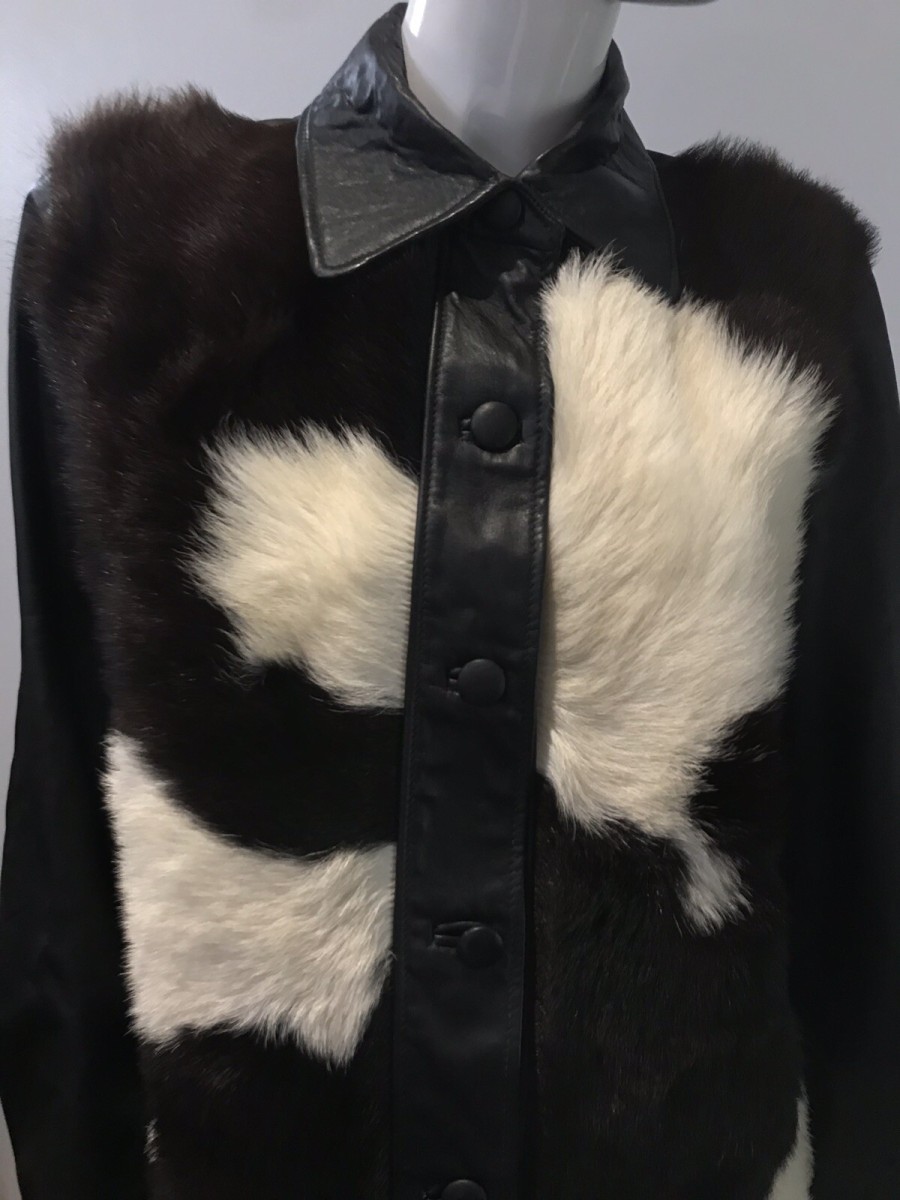 Mc Gauley Of Cheltenham Multi Cow Hide Fur & Black Leather Ladies Jacket Size 10