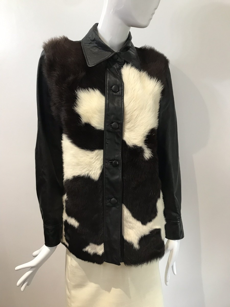 Mc Gauley Of Cheltenham Multi Cow Hide Fur & Black Leather Ladies Jacket Size 10