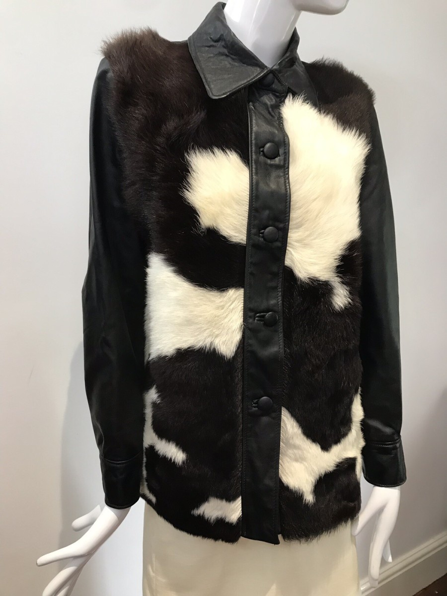 Mc Gauley Of Cheltenham Multi Cow Hide Fur & Black Leather Ladies Jacket Size 10