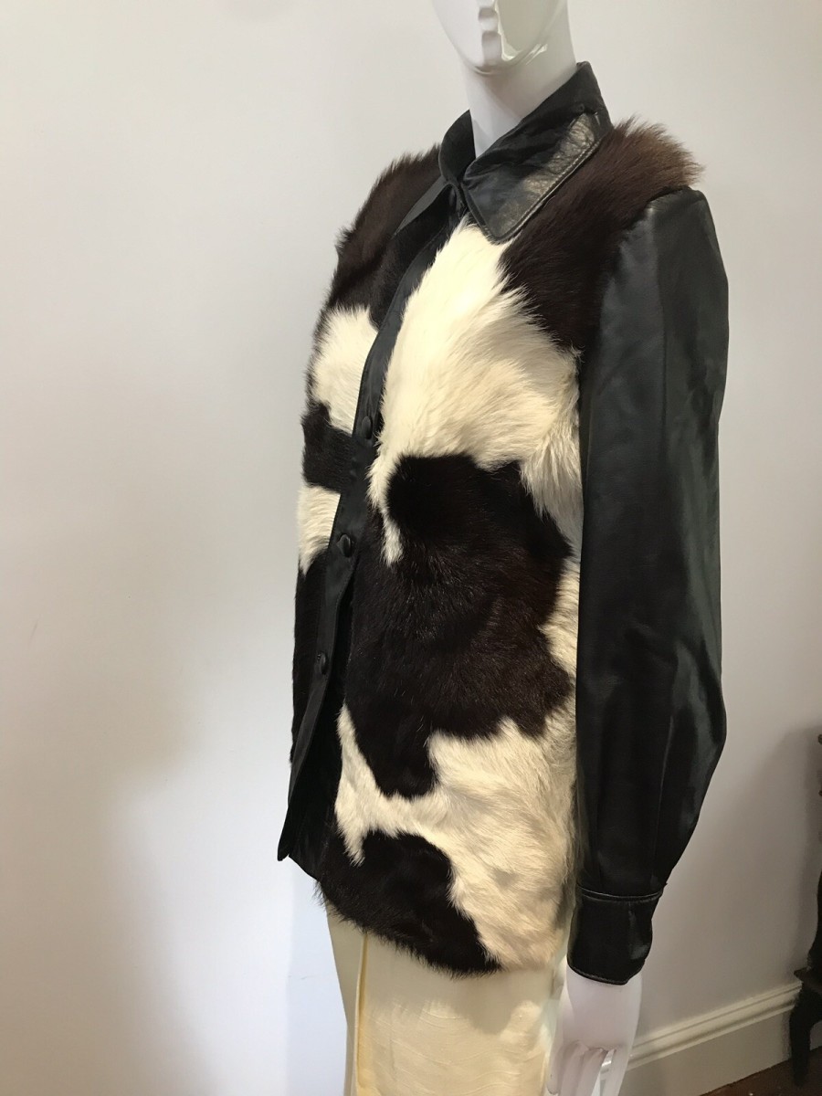 Mc Gauley Of Cheltenham Multi Cow Hide Fur & Black Leather Ladies Jacket Size 10