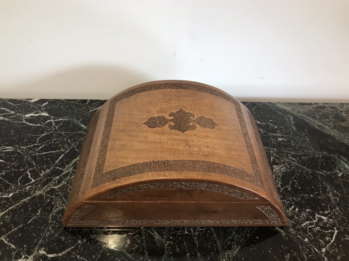 Ladies Boudoir Dome Shaped Oriental Carved Wood Jewellery Box