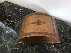 Ladies Boudoir Dome Shaped Oriental Carved Jewellery Box Fine Organic Flowers Carving With Central Carved Motif On The Top Lid Opening Hinged Lid With Two Red Velvet Lined Jewellery Compartments Ladies Boudoir Piece Hand Made By Craftsman Teak Wood Dimensions In Inches Height 4” Width 11” Depth 4”