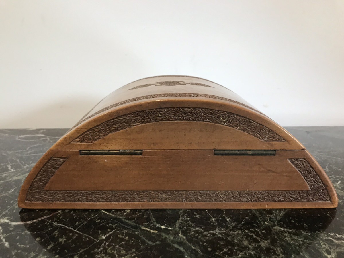 Ladies Boudoir Dome Shaped Oriental Carved Wood Jewellery Box