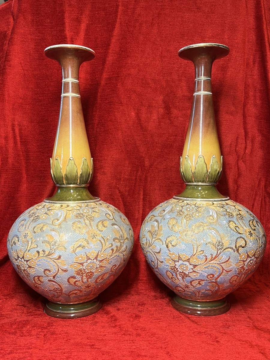 Primary image for Pair Of 19th Century Art Nouveau Doulton Lambeth Vases Artist Catherine Francis