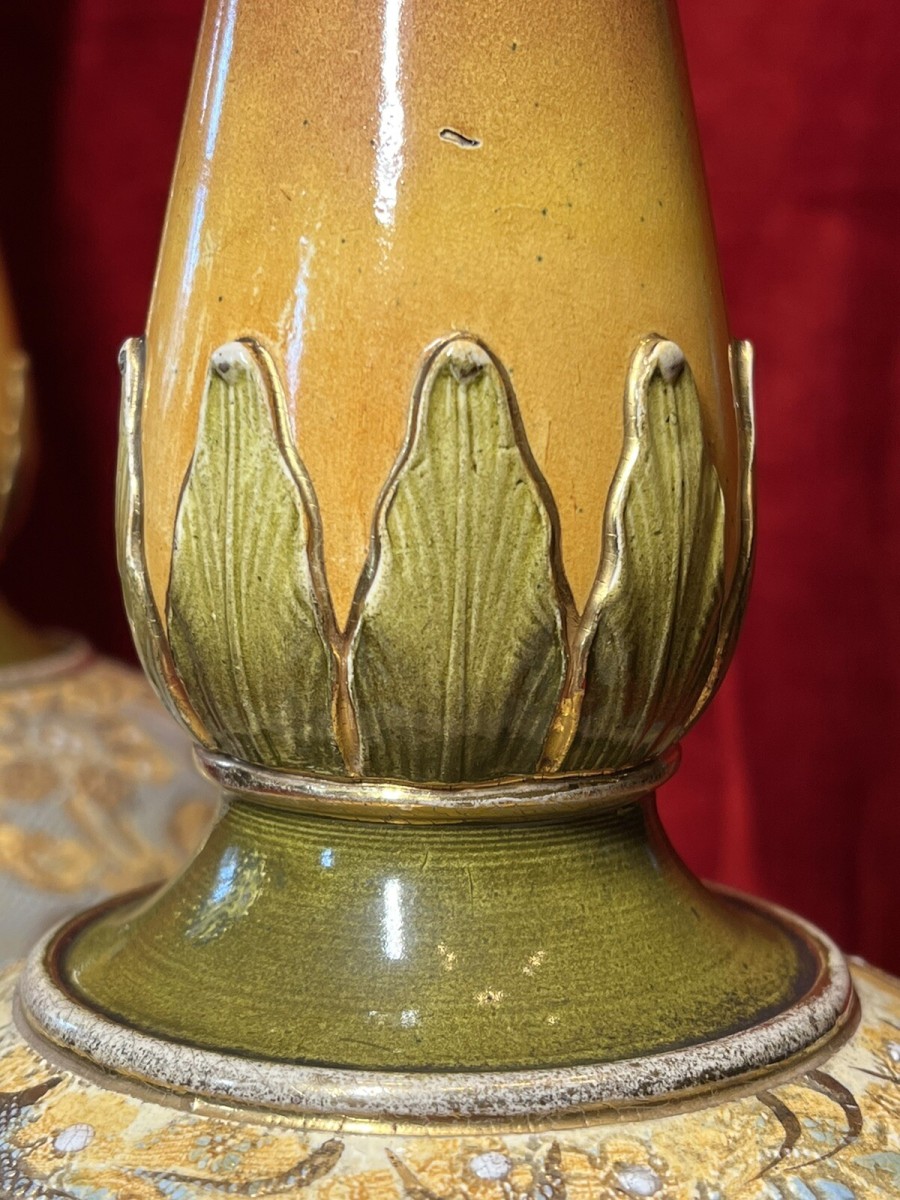 Pair Of 19th Century Art Nouveau Doulton Lambeth Vases Artist Catherine Francis