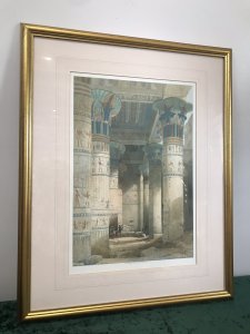 Fine Lithograph Title - View Under The Grand Portico Philae Egypt By Artist David Roberts 23/10/1796-25/11/1864 Lithograph Printed By L Hughes 1st Edition Taken From Original Painting By David Roberts R.A Known Orientalist Painter From Edinburgh Scotland Well Known For Prolific Lithographs Of Egypt During Tours Of The East 1838-1840 Artist JMW Turner Told Him To Stop Painting Theatre Scenery And Go To Egypt To Study Set In Guilt-wood Frame And Glazed With Inner Boarder Frames Truly Stunning Egyptology At It’s Very Best Stunning Condition Dimensions In Inches Height 30” Width 24”