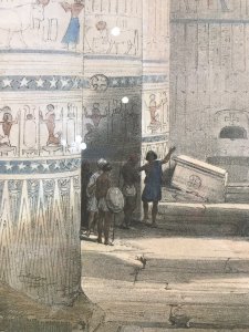 Fine Lithograph Title - View Under The Grand Portico Philae Egypt By Artist David Roberts 23/10/1796-25/11/1864 Lithograph Printed By L Hughes 1st Edition Taken From Original Painting By David Roberts R.A Known Orientalist Painter From Edinburgh Scotland Well Known For Prolific Lithographs Of Egypt During Tours Of The East 1838-1840 Artist JMW Turner Told Him To Stop Painting Theatre Scenery And Go To Egypt To Study Set In Guilt-wood Frame And Glazed With Inner Boarder Frames Truly Stunning Egyptology At It’s Very Best Stunning Condition Dimensions In Inches Height 30” Width 24”