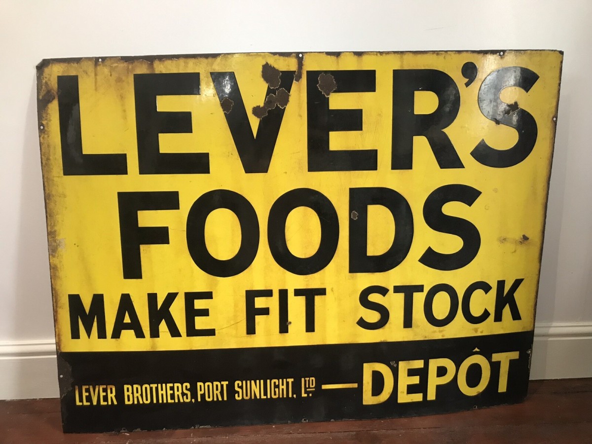 Primary image for Large Antique Lever Foods Port Sunlight Yellow Vitreous Enamel Advertising Sign