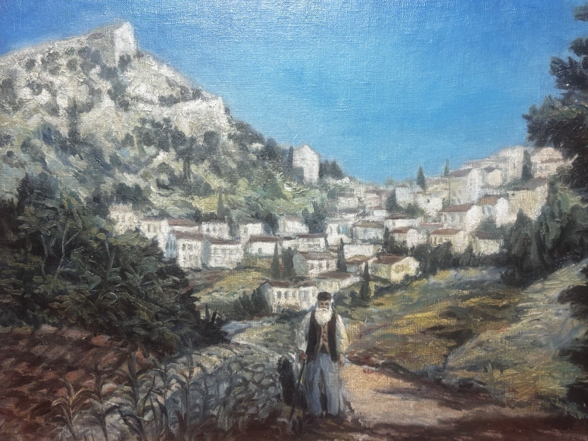Impressive Landscape Grecian Castle Of Karitania Oil Painting On Canvas Signed