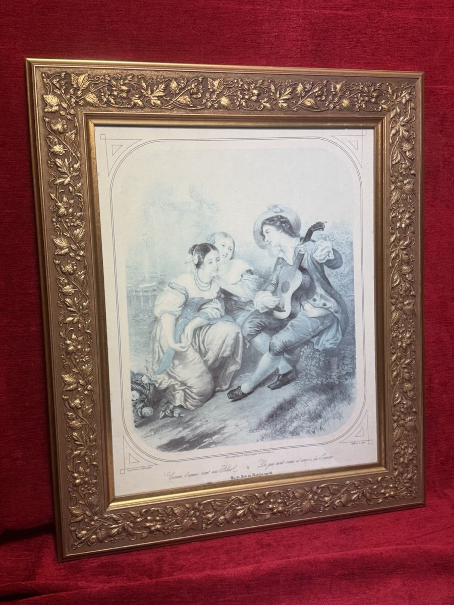 French Romantic Mezzotint Print Titled "comme L'amour Vient Aux Filles"