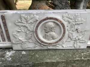 Italian Renoclassical Panel Regency Period Rare Antique Decorative Solid Marble Panel With Prince Albert Carving By Master Stone Mason. Dimensions In Cm Height 22cm x Width137cm x Depth 14cm