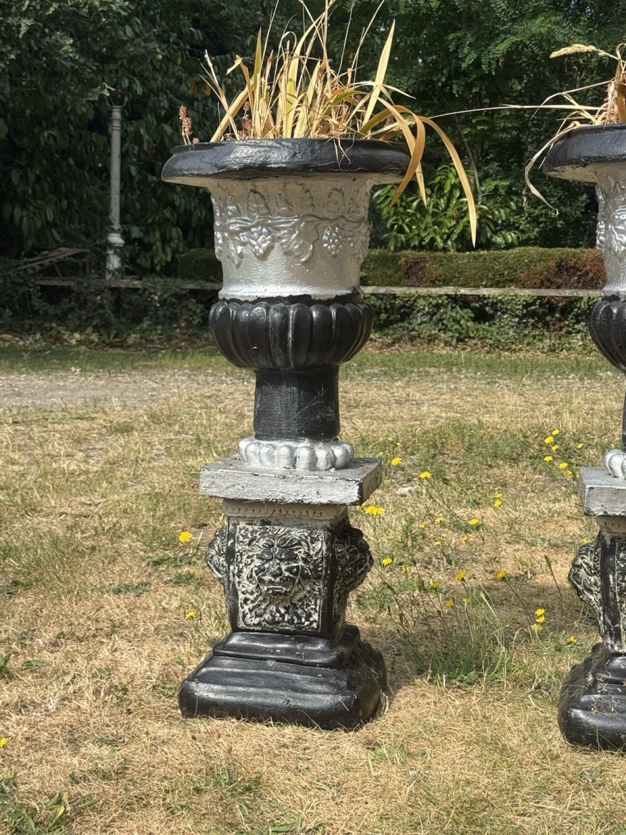 Classical Grape Vine Garden Urns On Plinths