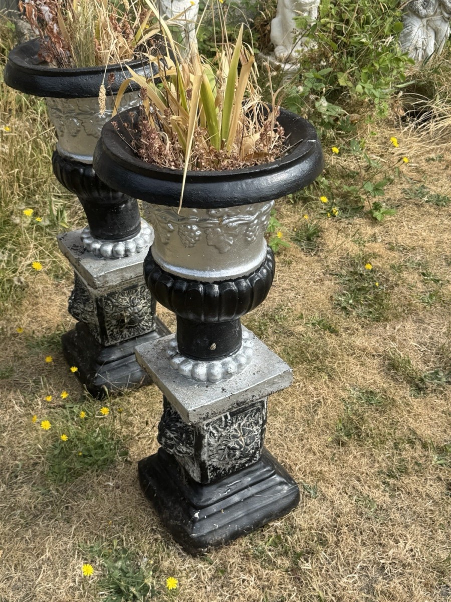 Classical Grape Vine Garden Urns On Plinths