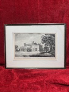 Antique Engraving Titled 'The South West View Of Eaton Hall'. The Scene Depicts The Cheshire Seat Of The Earl Of Grosvenor. Composition - Ink On Vellum.