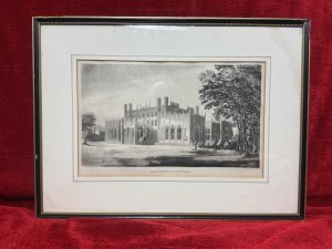 Antique Engraving Titled 'The South West View Of Eaton Hall'. The Scene Depicts The Cheshire Seat Of The Earl Of Grosvenor. Composition - Ink On Vellum.