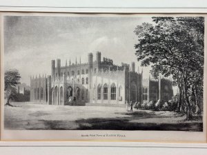 Antique Engraving Titled 'The South West View Of Eaton Hall'. The Scene Depicts The Cheshire Seat Of The Earl Of Grosvenor. Composition - Ink On Vellum.