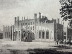 Antique Engraving Titled 'The South West View Of Eaton Hall'. The Scene Depicts The Cheshire Seat Of The Earl Of Grosvenor. Composition - Ink On Vellum.