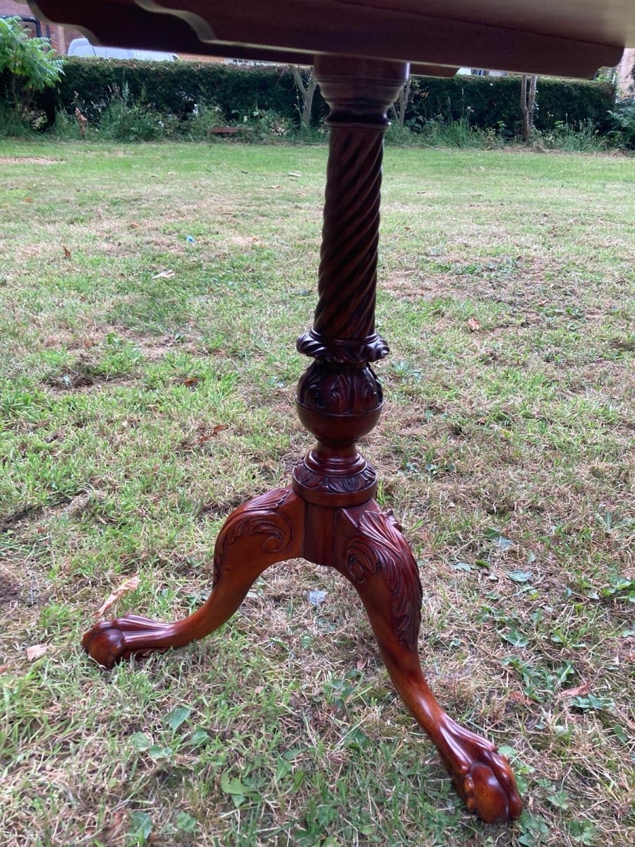 Reproduction Chippendale Style Red Walnut Tripod Wine Table